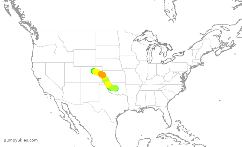 Turbulence forecast map for UAL1184, DEN to OKC