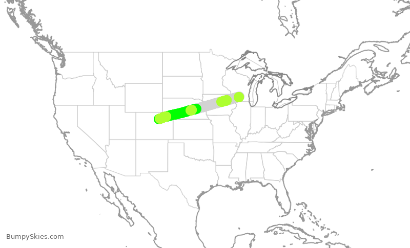 Turbulence forecast map for UAL1184, MSN to DEN