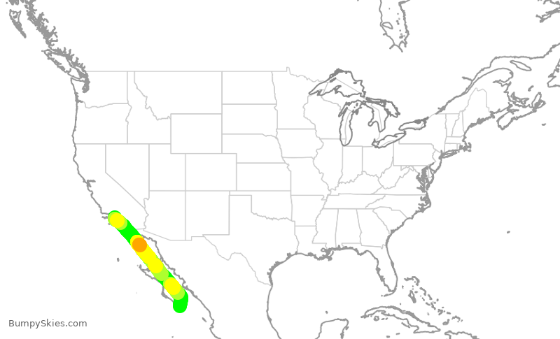 Turbulence forecast map for UAL1185, LAX to MSD