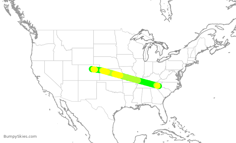 Turbulence forecast map for UAL1186, DEN to AVL