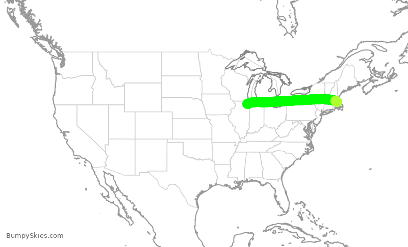Turbulence forecast map for UAL1186, ORD to BOS