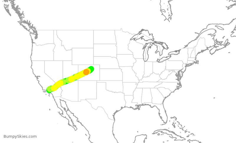 Turbulence forecast map for UAL1191, BUR to DEN