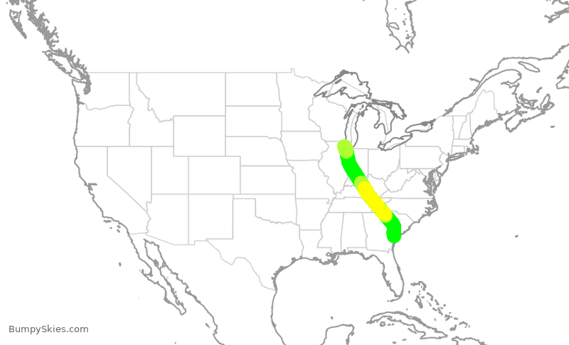 Turbulence forecast map for UAL1191, ORD to SAV