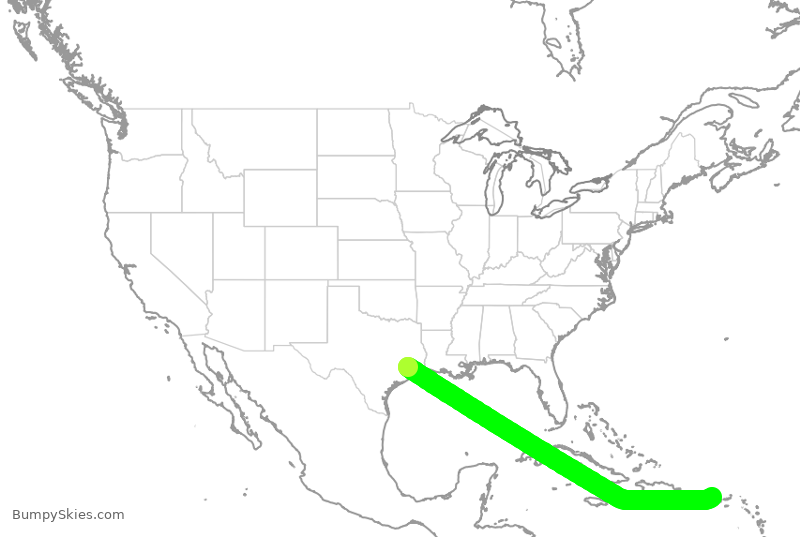 Turbulence forecast map for UAL1192, IAH to JSJ