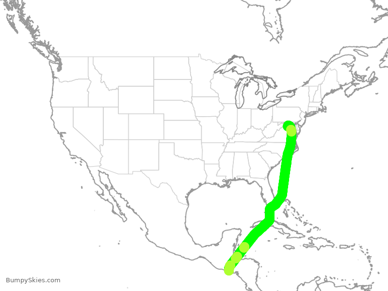 Turbulence forecast map for UAL1194, IAD to SAL