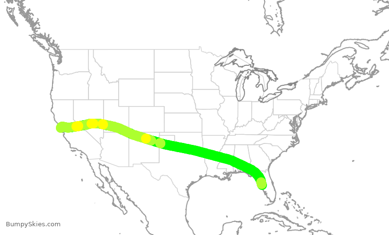 Turbulence forecast map for UAL1194, TPA to SFO