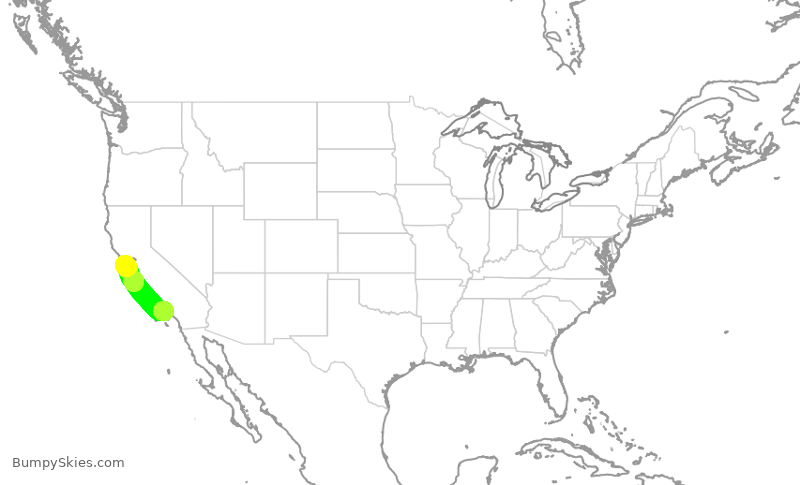 Turbulence forecast map for UAL1195, LAX to SFO