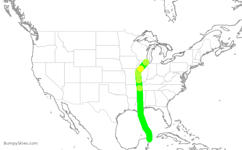 Turbulence forecast map for UAL1196, MUN to ORD