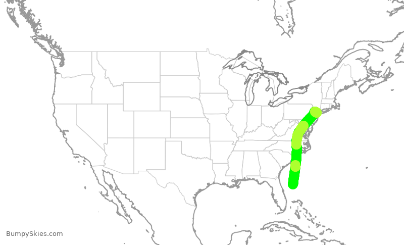 Turbulence forecast map for UAL1197, KDJT to EWR