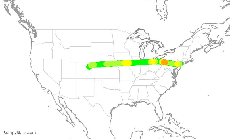 Turbulence forecast map for UAL1197, EWR to DEN
