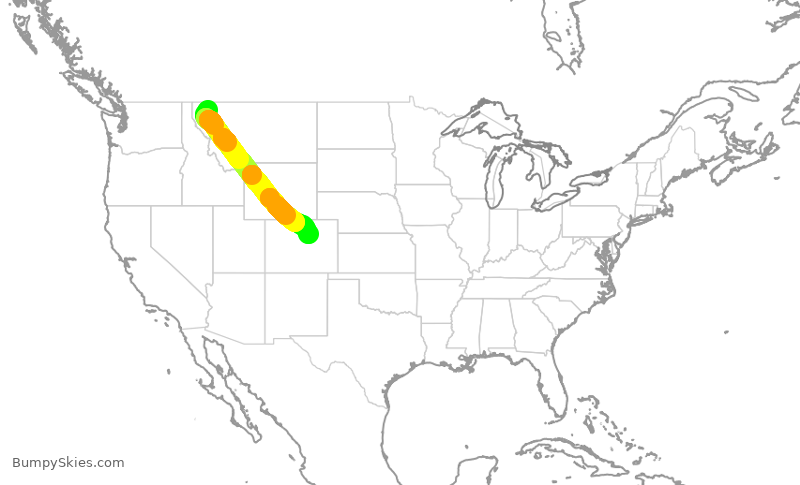 Turbulence forecast map for UAL1199, GPI to DEN