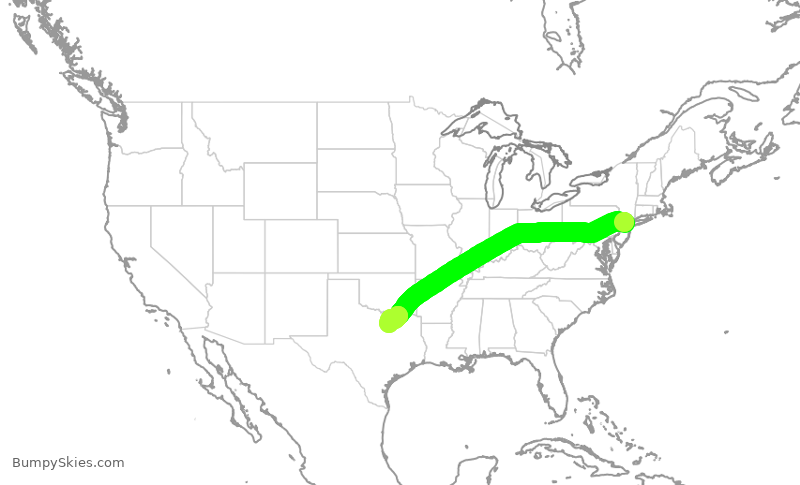 Turbulence forecast map for UAL1202, EWR to DFW