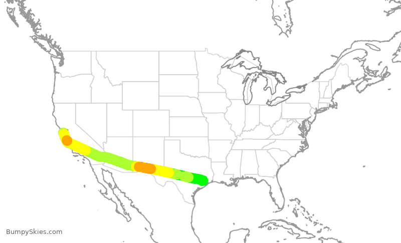 Turbulence forecast map for UAL1202, IAH to SFO