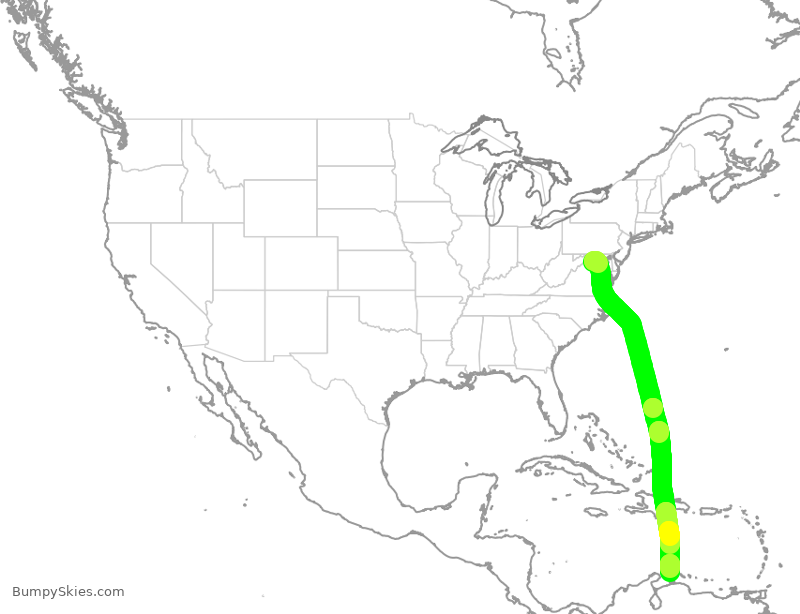 Turbulence forecast map for UAL1203, IAD to NCA