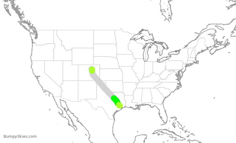 Turbulence forecast map for UAL1204, DEN to IAH