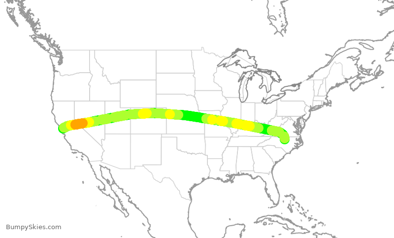 Turbulence forecast map for UAL1205, SFO to RDU