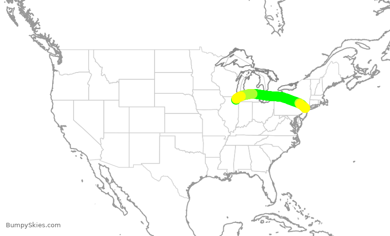 Turbulence forecast map for UAL1206, EWR to ORD