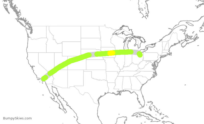 Turbulence forecast map for UAL1209, LAX to CLE