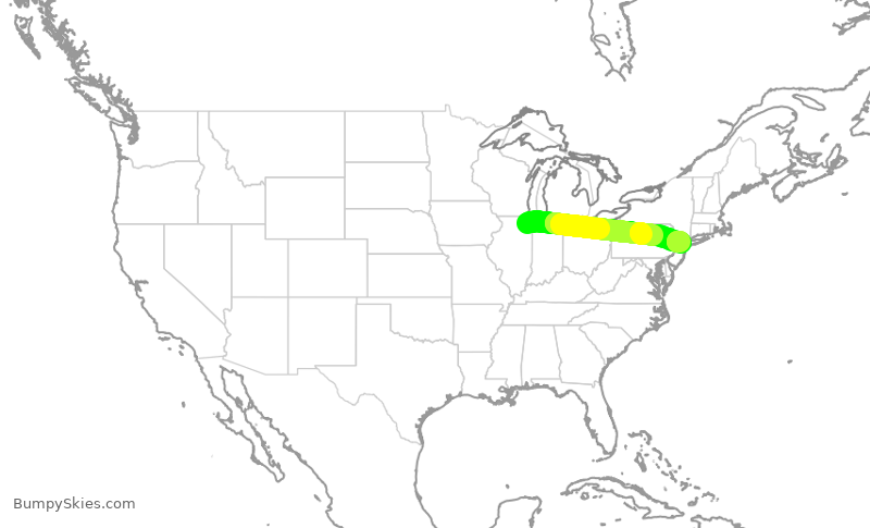 Turbulence forecast map for UAL1209, ORD to EWR