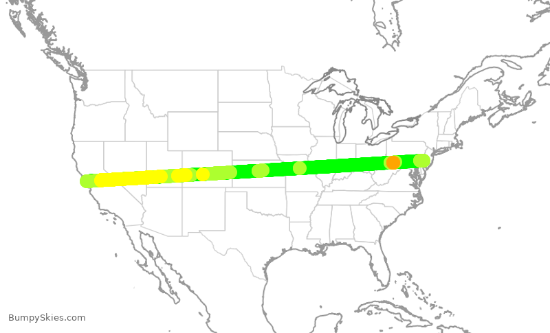 Turbulence forecast map for UAL1209, SFO to PHL