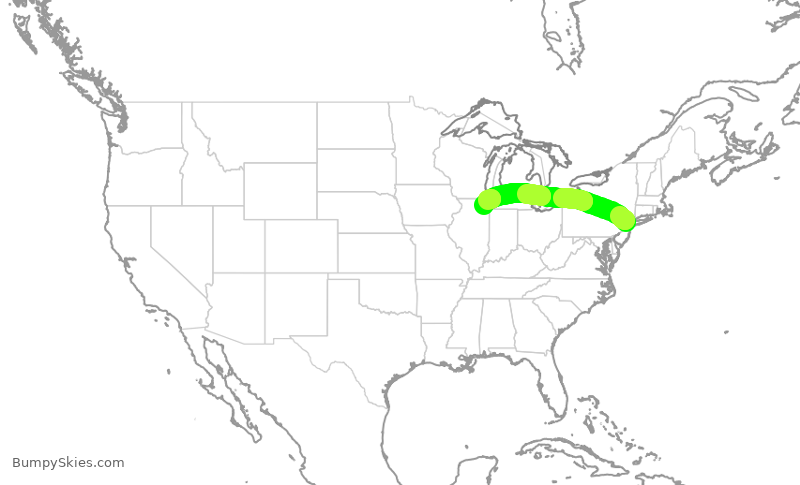 Turbulence forecast map for UAL1210, EWR to ORD