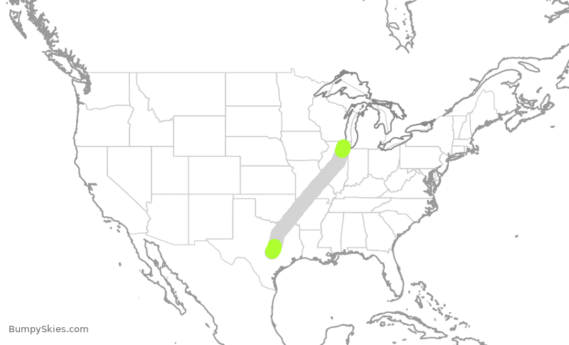 Turbulence forecast map for UAL1211, ORD to AUS