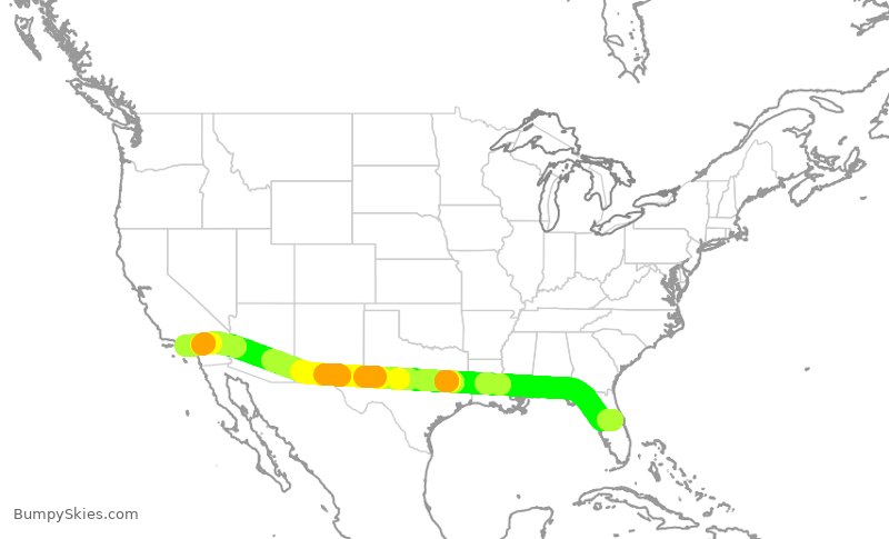 Turbulence forecast map for UAL1213, MCO to LAX
