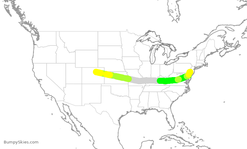 Turbulence forecast map for UAL1214, DEN to PHL