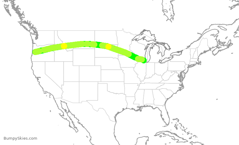 Turbulence forecast map for UAL1214, EUG to ORD