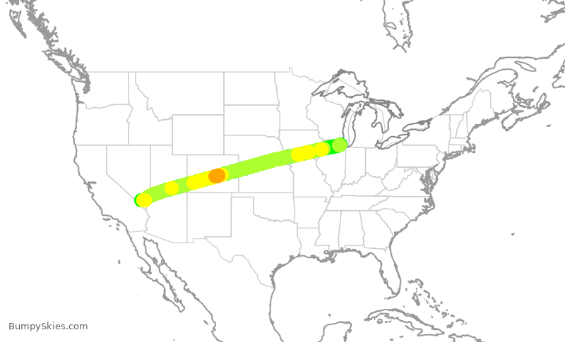Turbulence forecast map for UAL1215, ORD to LAS
