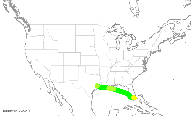 Turbulence forecast map for UAL1216, MIA to IAH