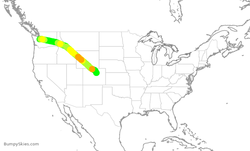 Turbulence forecast map for UAL1218, SEA to DEN