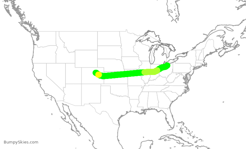 Turbulence forecast map for UAL1219, CLE to DEN