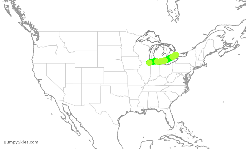 Turbulence forecast map for UAL1219, ORD to YYZ