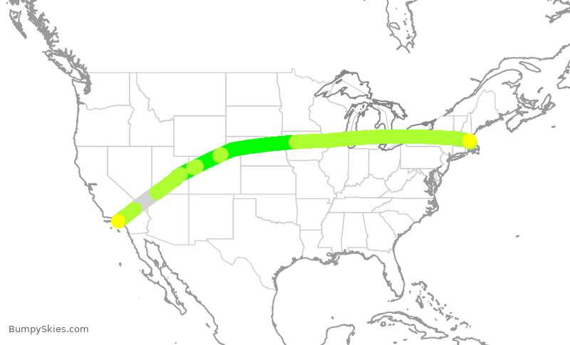 Turbulence forecast map for UAL1221, LAX to BOS