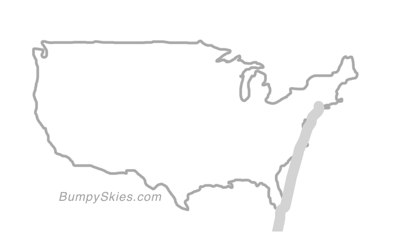 Map of continental US with illustrated flight path and turbulence forecast (described in text below)