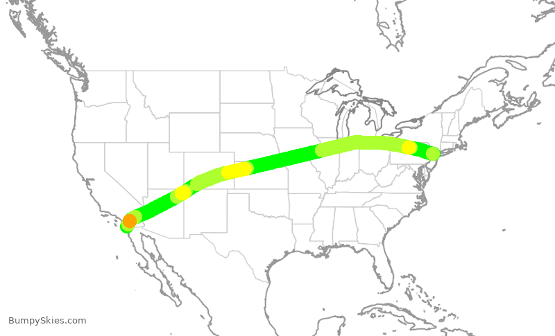 Turbulence forecast map for UAL1222, SAN to EWR
