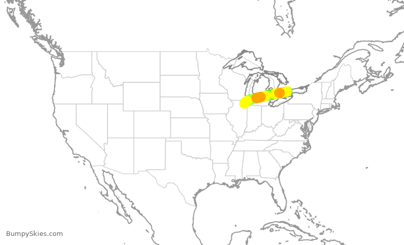 Turbulence forecast map for UAL1223, YYZ to ORD