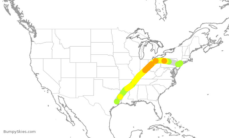 Turbulence forecast map for UAL1225, IAH to LGA