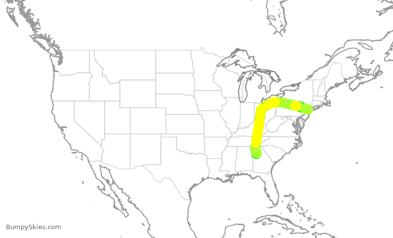 Turbulence forecast map for UAL1226, ATL to EWR