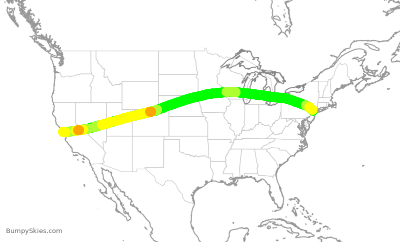 Turbulence forecast map for UAL1227, EWR to SFO