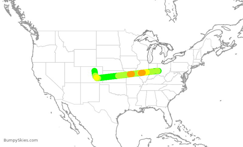 Turbulence forecast map for UAL1228, DEN to DAY