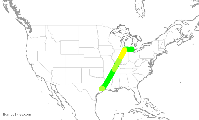 Turbulence forecast map for UAL1229, DTW to IAH