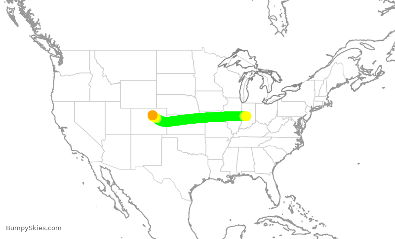Turbulence forecast map for UAL1229, IND to DEN