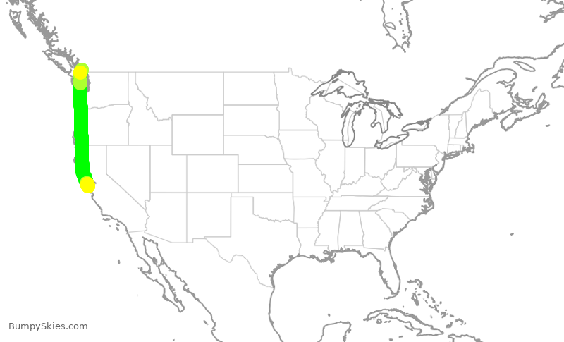 Turbulence forecast map for UAL1230, YVR to SFO