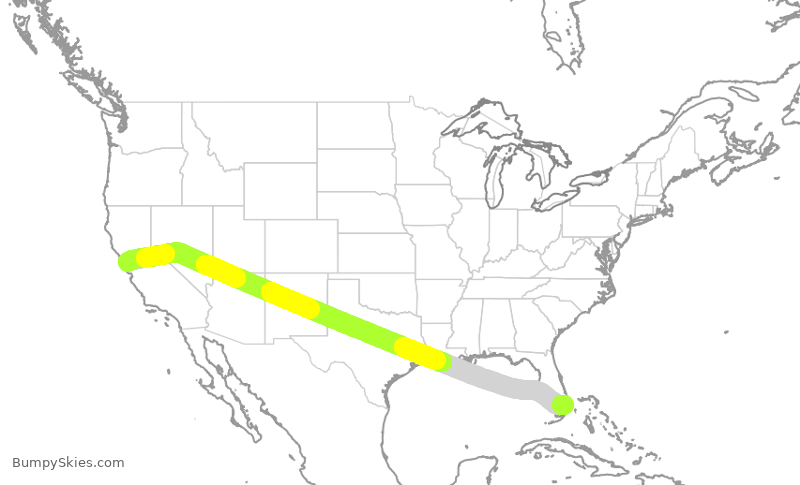 Turbulence forecast map for UAL1230, SFO to FLL