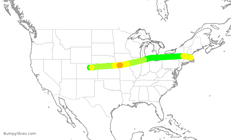 Turbulence forecast map for UAL1232, DEN to BOS