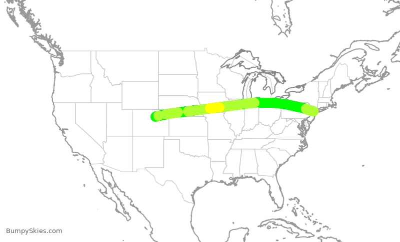 Turbulence forecast map for UAL1233, DEN to EWR