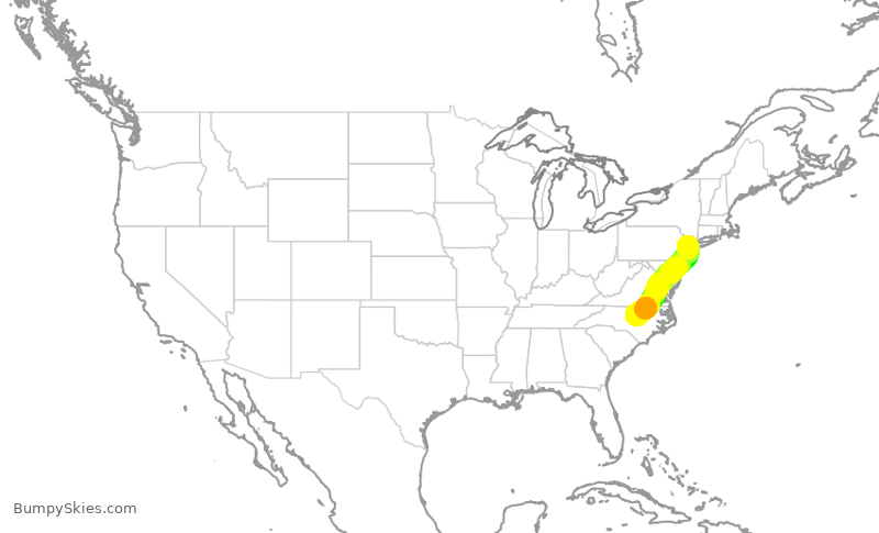Turbulence forecast map for UAL1233, EWR to RDU