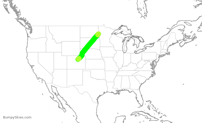 Turbulence forecast map for UAL1233, FAR to DEN